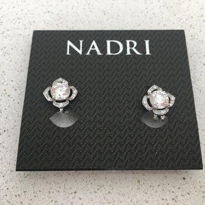 Nadri Silver Cubic Zirconia Flower Clip Earrings